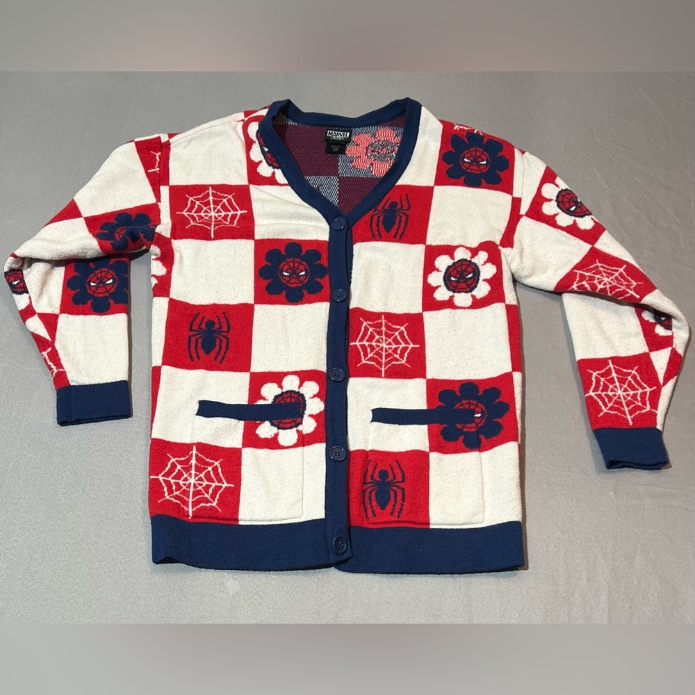Marvel Spider-Man Floral Checkered Women's XS Cardigan - BoxLunch Exclusive